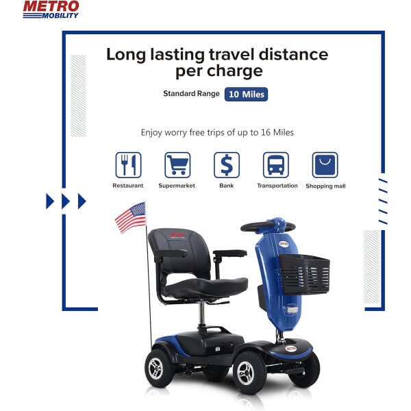 Metro Mobility 4 Wheel Electric Mobility Scooter for Adults – 300 lbs Capacity Folding Mobility Scooters for Seniors, Travel –