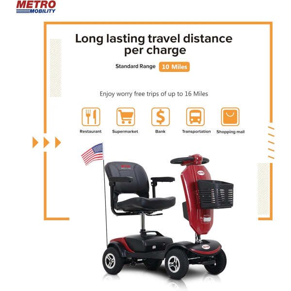 Metro Mobility 4 Wheel Electric Mobility Scooters for Adults- 300 lbs Capacity Folding Mobility Scooter for Seniors, Travel –